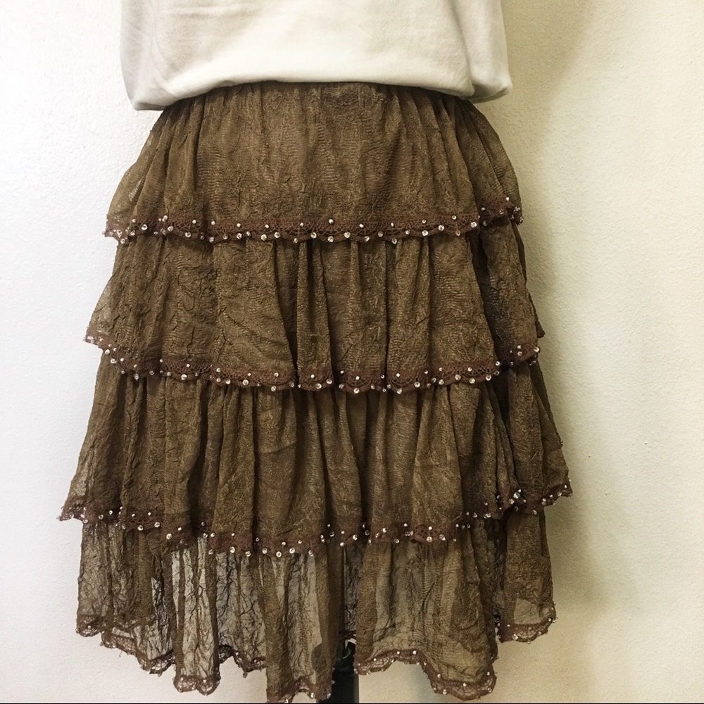 Dance In Paris Brown Vintage Fringe Skirt